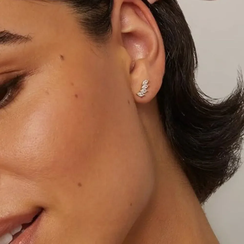 NEW 14K Gold Plated Elegant Silver Leaf Earrings